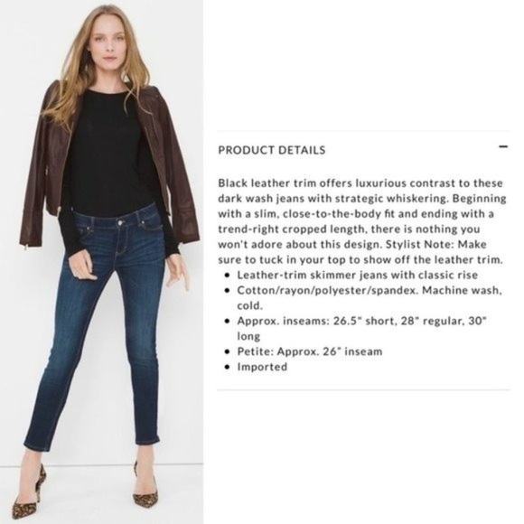 White House Black Market Skinny Jeans Leather Trim Ankle Zippers 4 - Picture 4 of 12